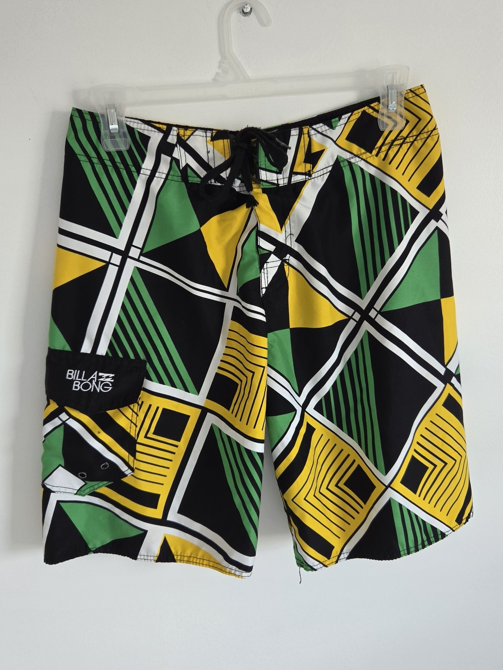 Billabong Men’s Black, Green & Yellow Geometric Board Shorts